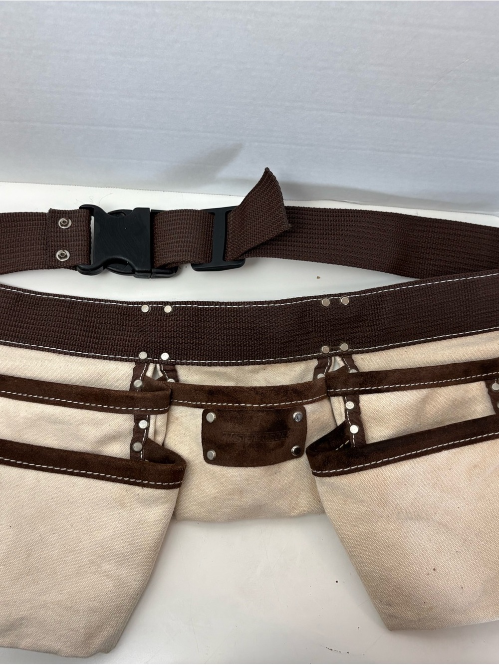 Canvas Tool Belt Waist Pouch in Beige and Brown Masterforce